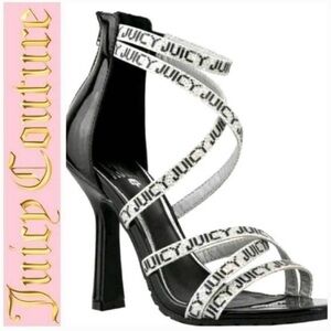 NWT Juicy Couture Womens Gabrielle Platform Heel Sandal Black -Silver straps 10M